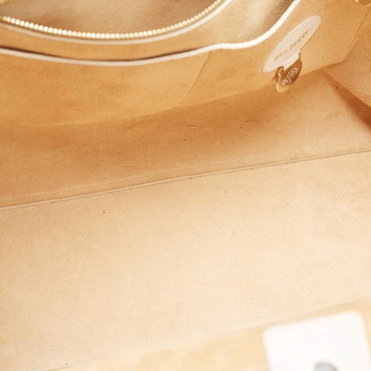 Pre Owned Mulberry White Ostrich Embossed and Leather Willow Tote