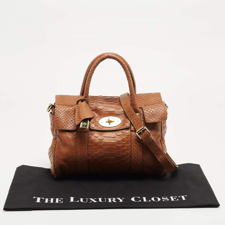 Pre Owned Mulberry Brown Python Embossed Leather Small Bayswater Satchel
