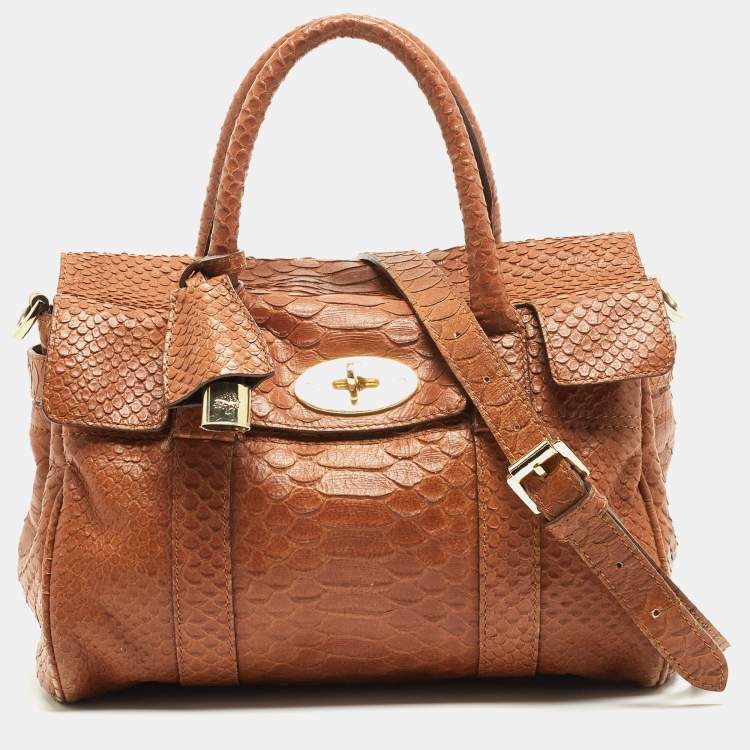 Mulberry Brown Python Embossed Leather Small Bayswater Satchel Mulberry The Luxury Closet