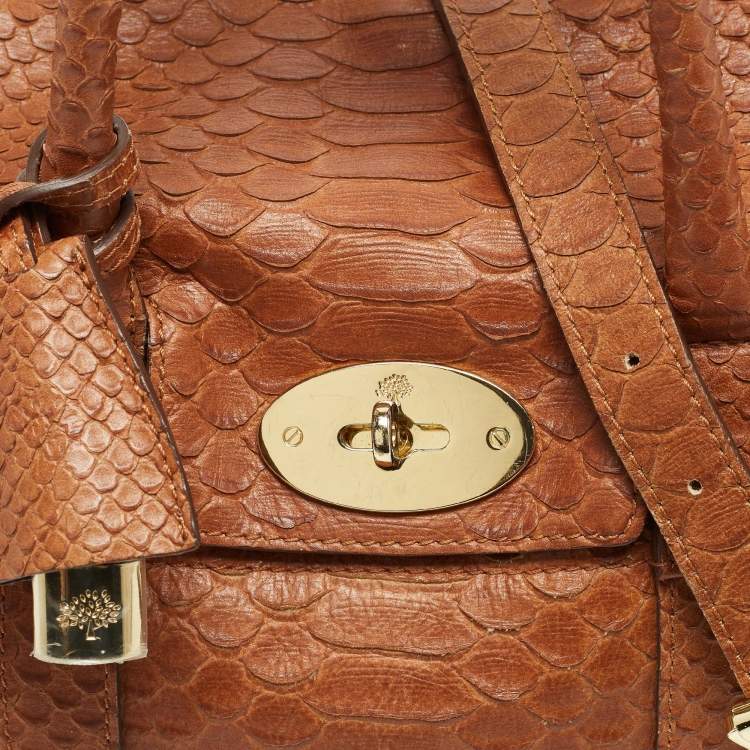 Pre Owned Mulberry Brown Python Embossed Leather Small Bayswater Satchel
