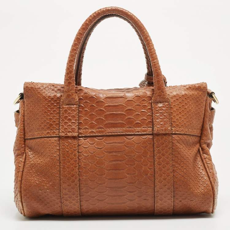 Pre Owned Mulberry Brown Python Embossed Leather Small Bayswater Satchel