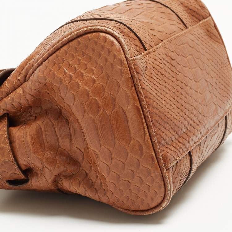 Pre Owned Mulberry Brown Python Embossed Leather Small Bayswater Satchel