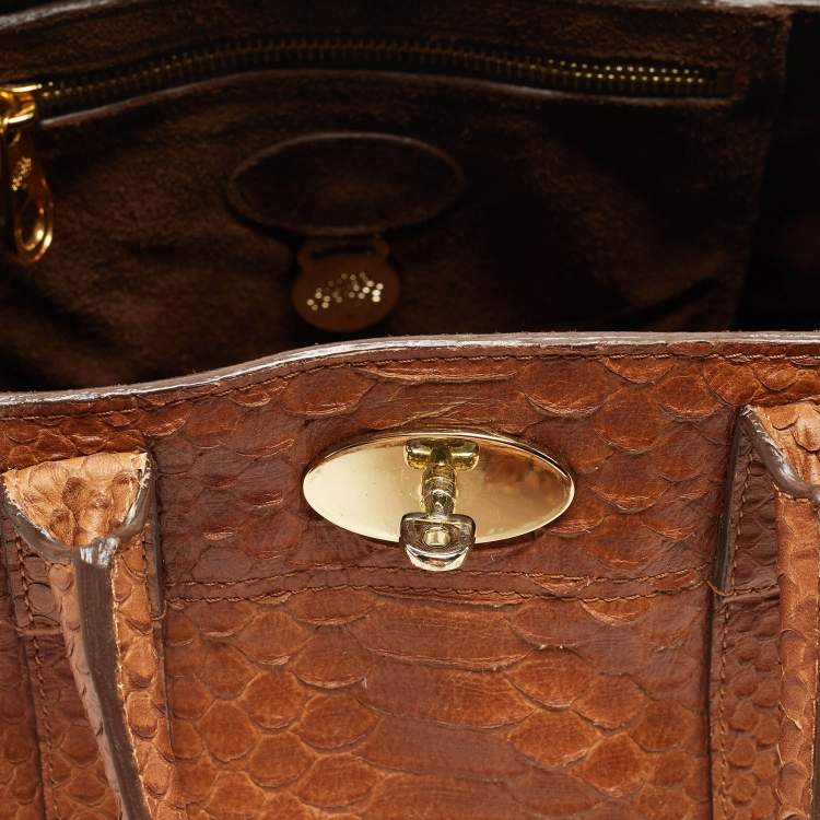 Pre Owned Mulberry Brown Python Embossed Leather Small Bayswater Satchel