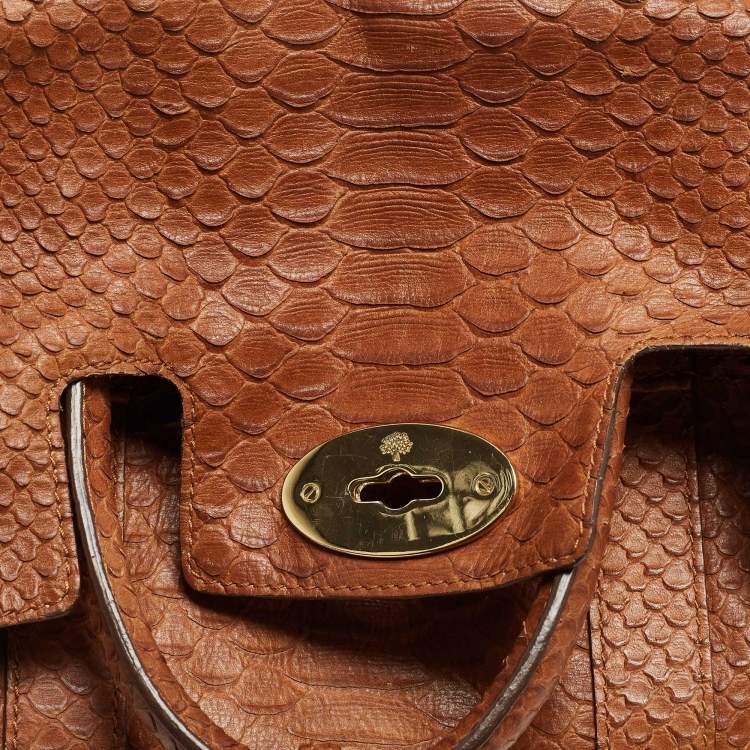 Pre Owned Mulberry Brown Python Embossed Leather Small Bayswater Satchel
