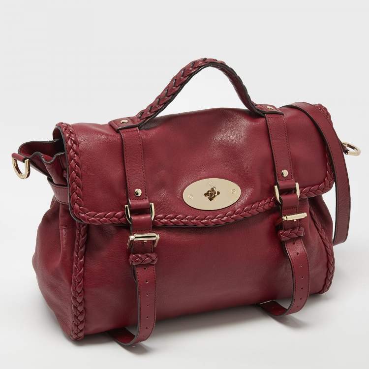 Pre Owned Mulberry Burgundy Leather Oversized Alexa Top Handle Bag