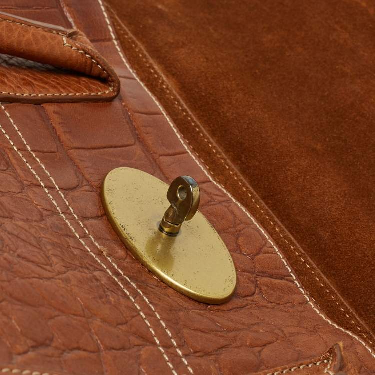Pre Owned Mulberry Brown Croc Embossed Leather Bayswater Satchel