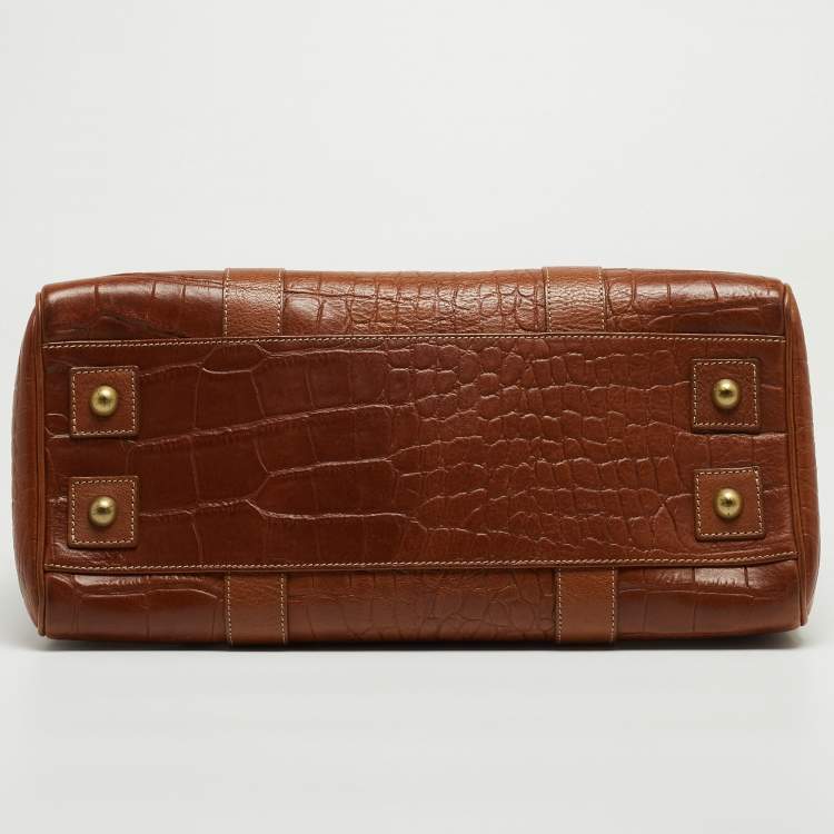 Pre Owned Mulberry Brown Croc Embossed Leather Bayswater Satchel