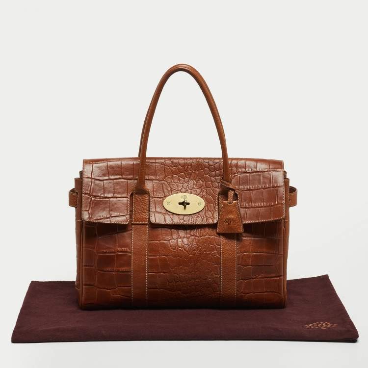 Pre Owned Mulberry Brown Croc Embossed Leather Bayswater Satchel