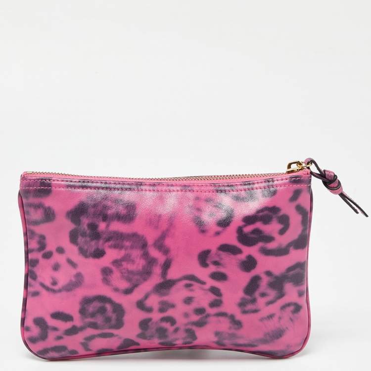 Pre Owned Mulberry Pink Leopard Print Leather Zip Pouch