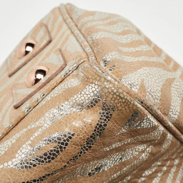 Pre Owned Mulberry Metallic Silver/Beige Zebra Leather Bayswater Satchel