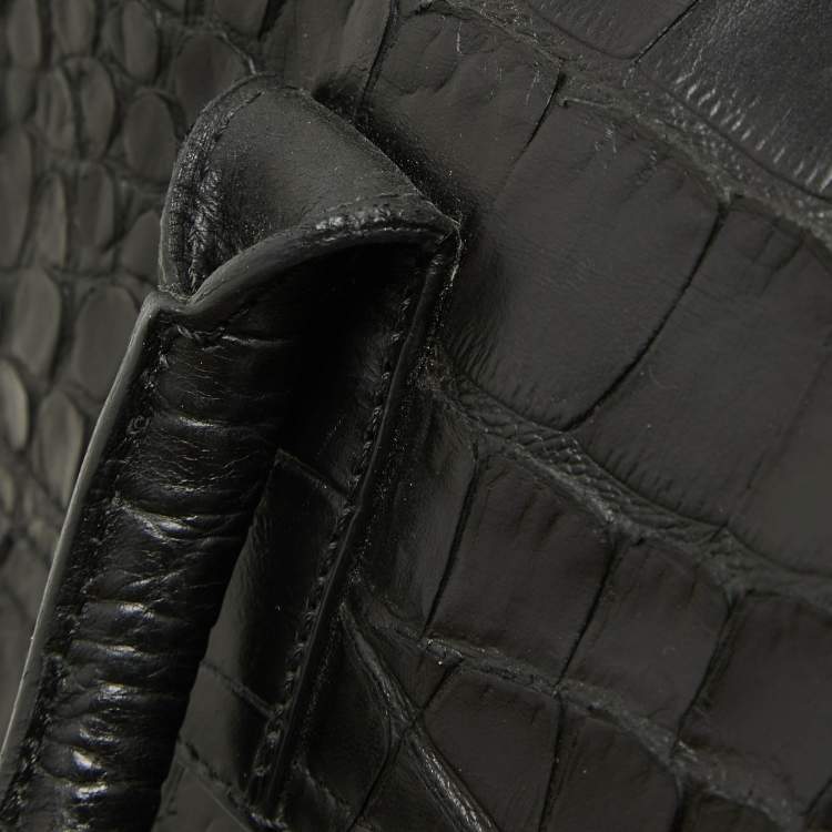 Pre Owned Mulberry Black Croc Embossed Leather Bayswater Satchel