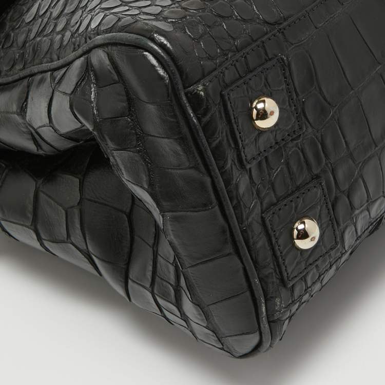 Pre Owned Mulberry Black Croc Embossed Leather Bayswater Satchel