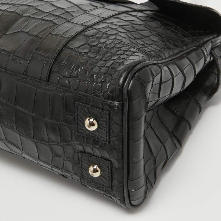 Pre Owned Mulberry Black Croc Embossed Leather Bayswater Satchel