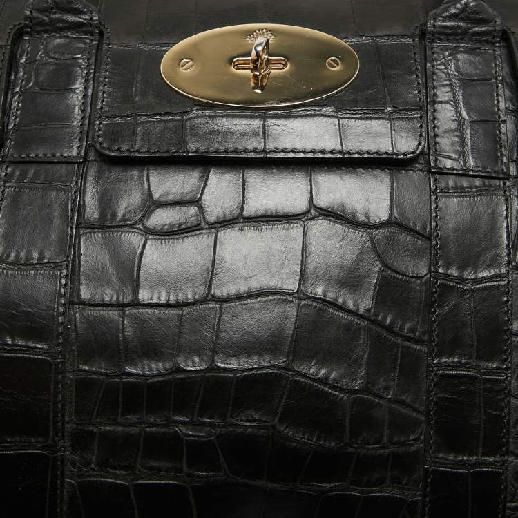 Pre Owned Mulberry Black Croc Embossed Leather Bayswater Satchel