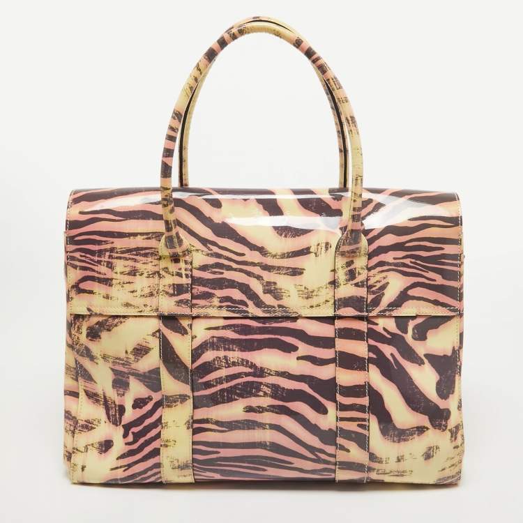 Pre Owned Mulberry Cream/Multicolor Zebra Print Patent Leather Bayswater Satchel