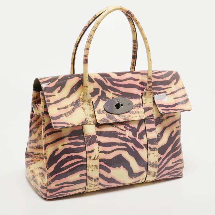Pre Owned Mulberry Cream/Multicolor Zebra Print Patent Leather Bayswater Satchel