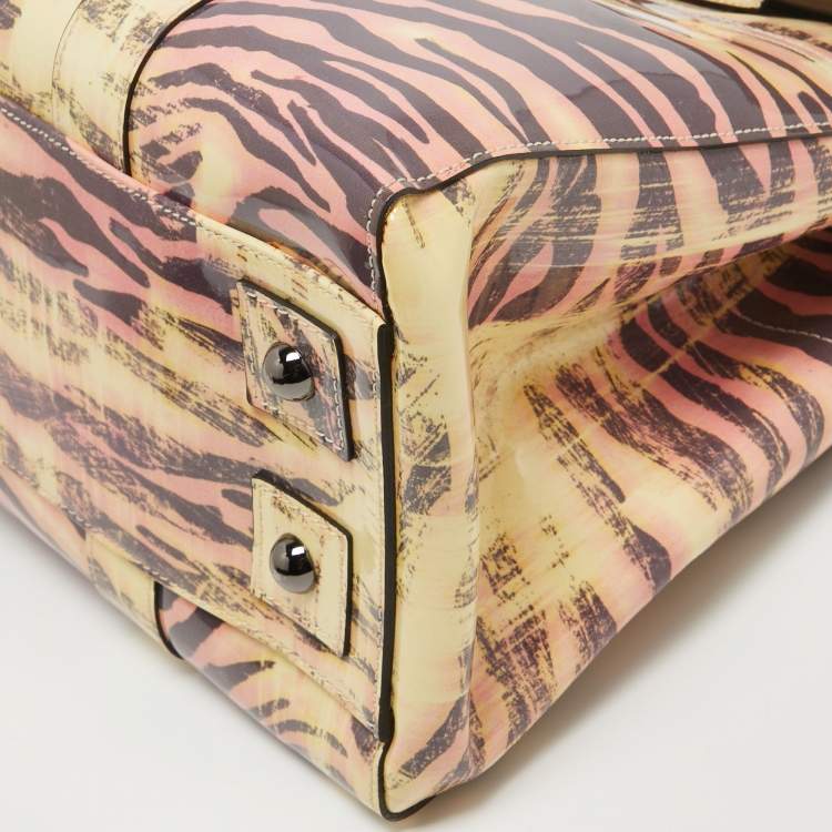 Pre Owned Mulberry Cream/Multicolor Zebra Print Patent Leather Bayswater Satchel