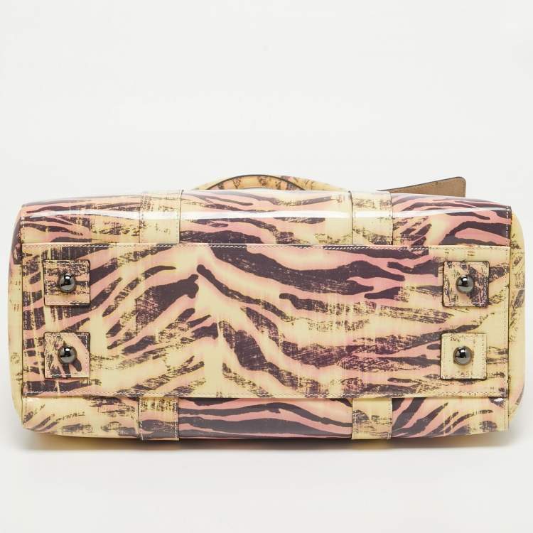 Pre Owned Mulberry Cream/Multicolor Zebra Print Patent Leather Bayswater Satchel
