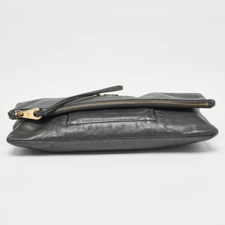Pre Owned Mulberry Grey Leather Daria Fold-over Clutch 