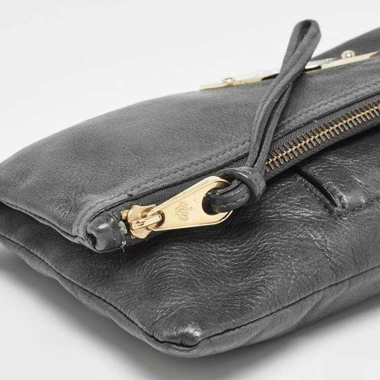 Pre Owned Mulberry Grey Leather Daria Fold-over Clutch 