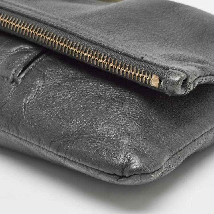 Pre Owned Mulberry Grey Leather Daria Fold-over Clutch 