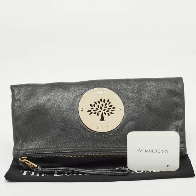 Pre Owned Mulberry Grey Leather Daria Fold-over Clutch 
