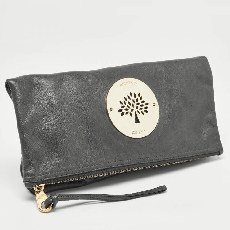 Pre Owned Mulberry Grey Leather Daria Fold-over Clutch 