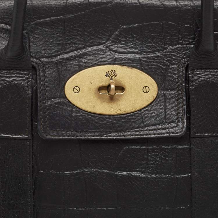 Pre Owned Mulberry Black Croc Embossed Leather Bayswater Satchel