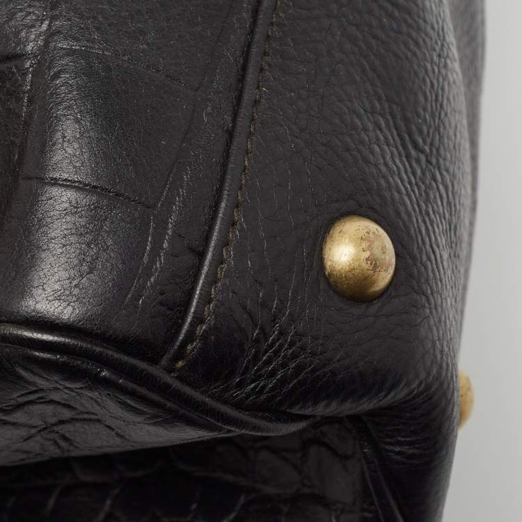 Pre Owned Mulberry Black Croc Embossed Leather Bayswater Satchel