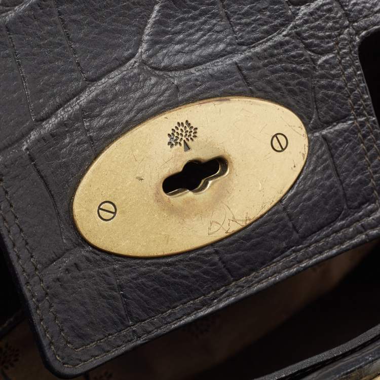 Pre Owned Mulberry Black Croc Embossed Leather Bayswater Satchel