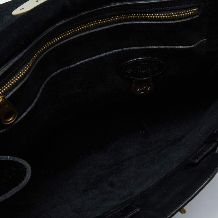 Pre Owned Mulberry Black Croc Embossed Leather Bayswater Satchel