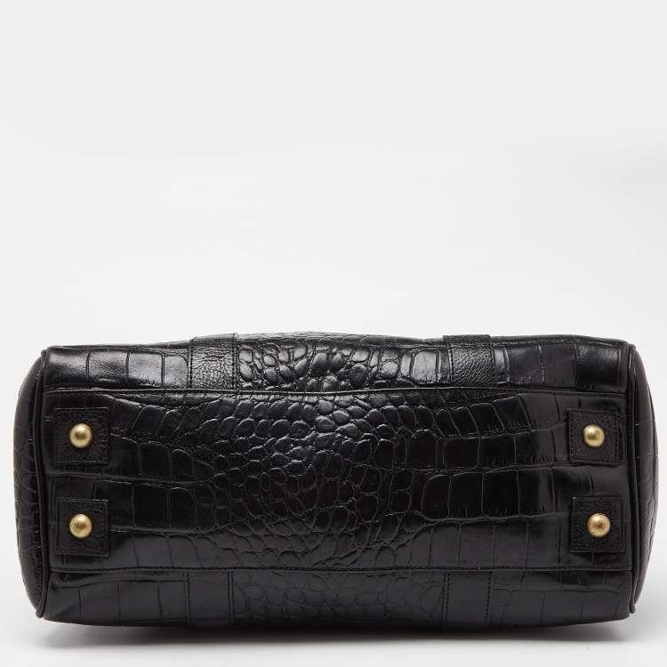 Pre Owned Mulberry Black Croc Embossed Leather Bayswater Satchel