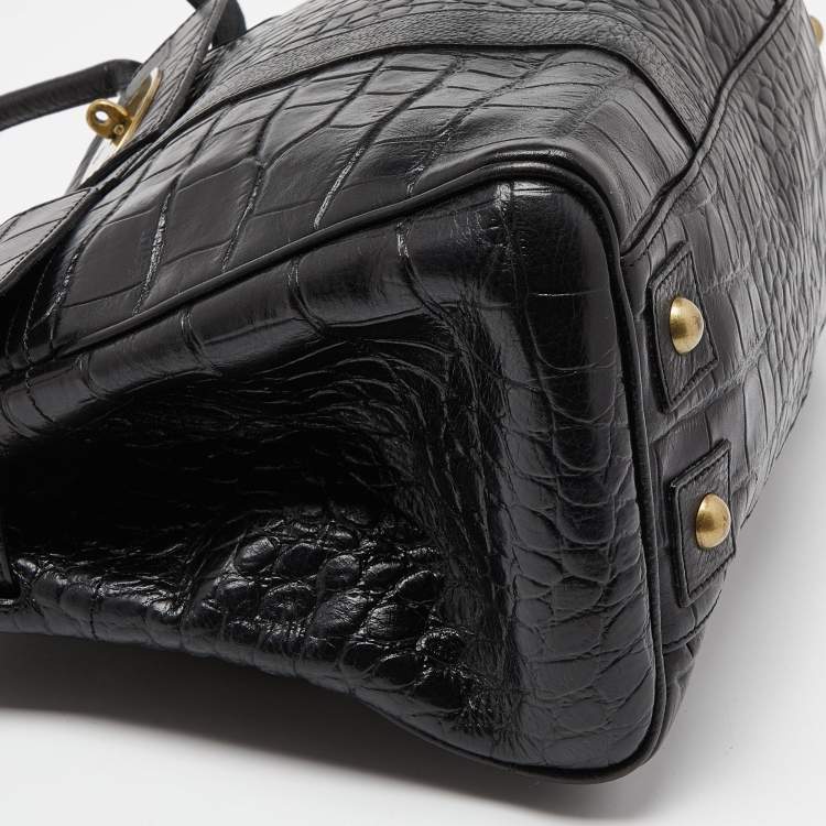 Pre Owned Mulberry Black Croc Embossed Leather Bayswater Satchel