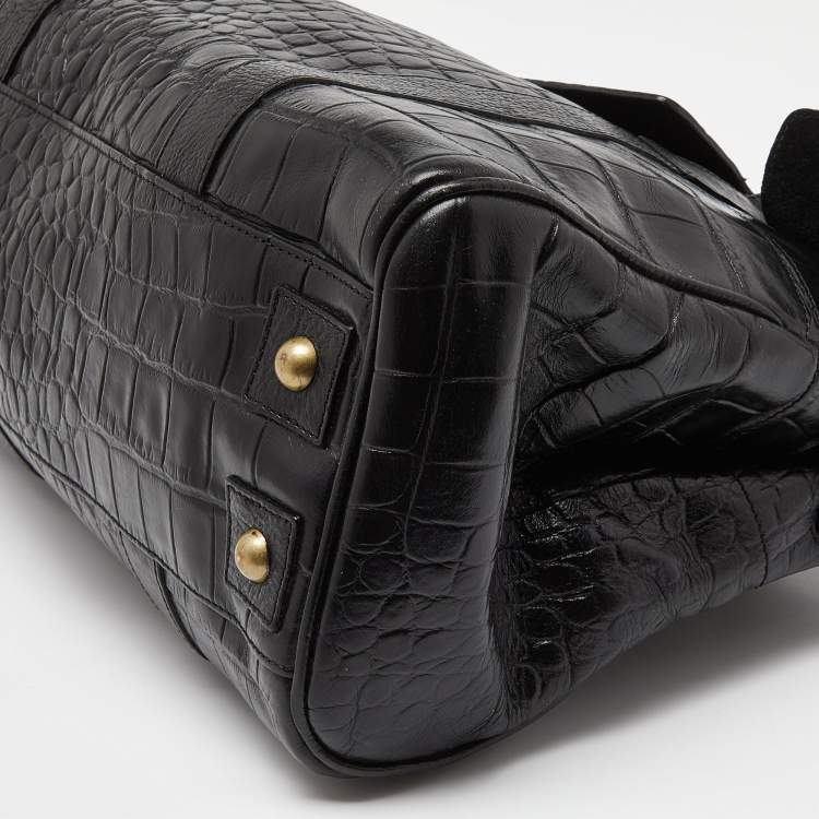 Pre Owned Mulberry Black Croc Embossed Leather Bayswater Satchel