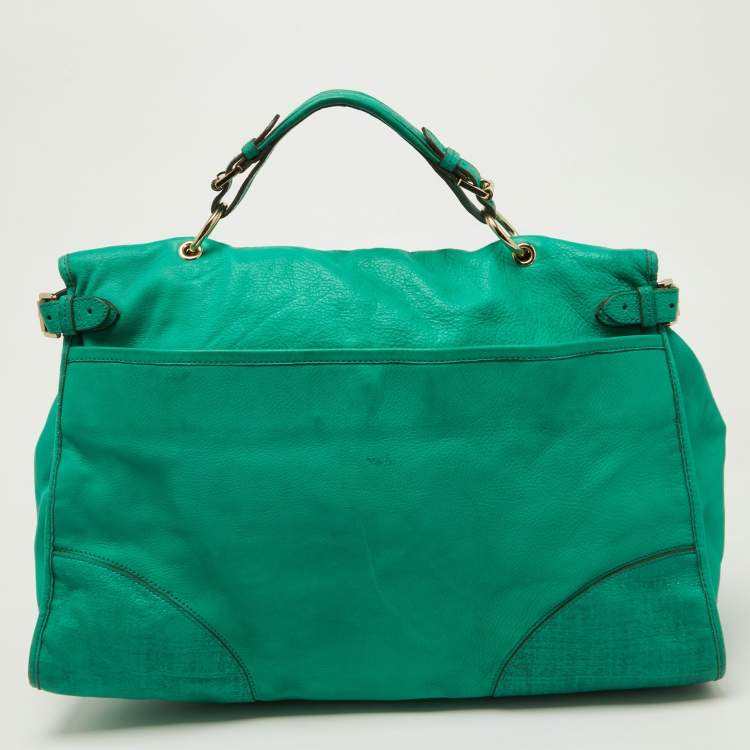 Pre Owned Mulberry Green Leather Taylor Top Handle Bag