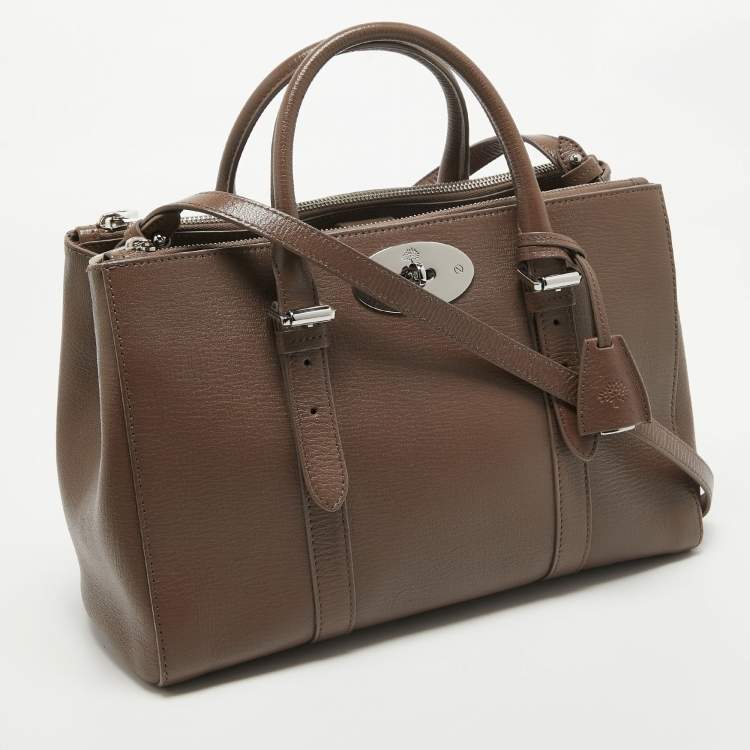 Pre Owned Mulberry Taupe Leather Small Bayswater Double Zip Tote