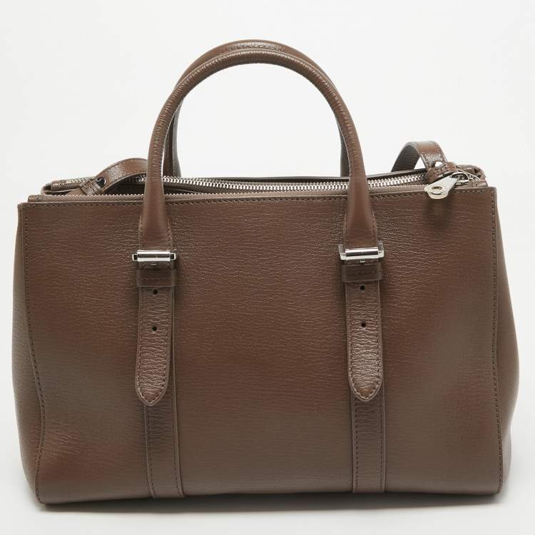 Pre Owned Mulberry Taupe Leather Small Bayswater Double Zip Tote