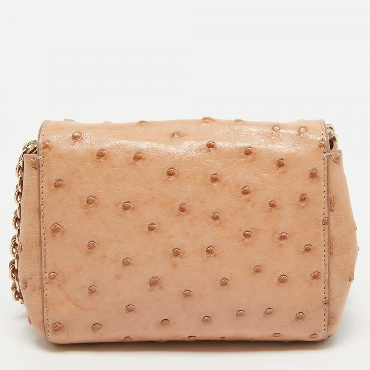 Pre Owned Mulberry Peach Ostrich Mini Lily Shoulder Bag