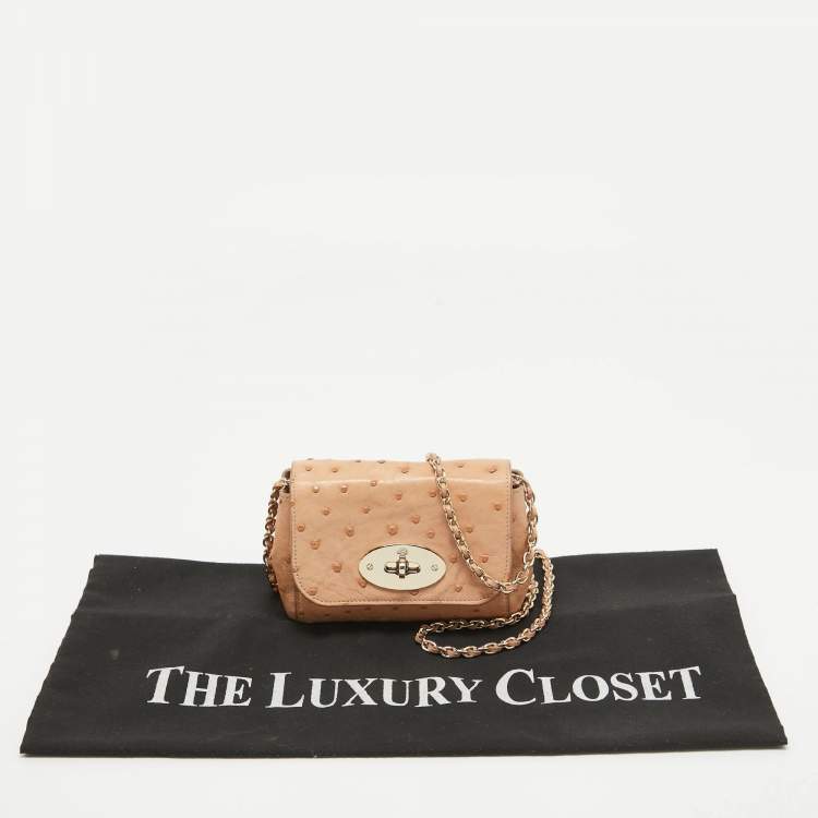 Pre Owned Mulberry Peach Ostrich Mini Lily Shoulder Bag