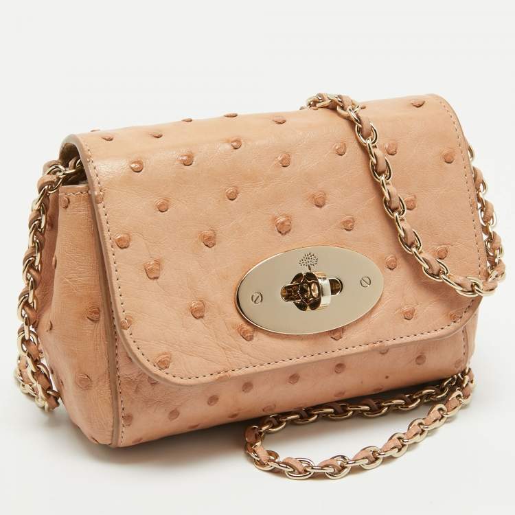 Pre Owned Mulberry Peach Ostrich Mini Lily Shoulder Bag