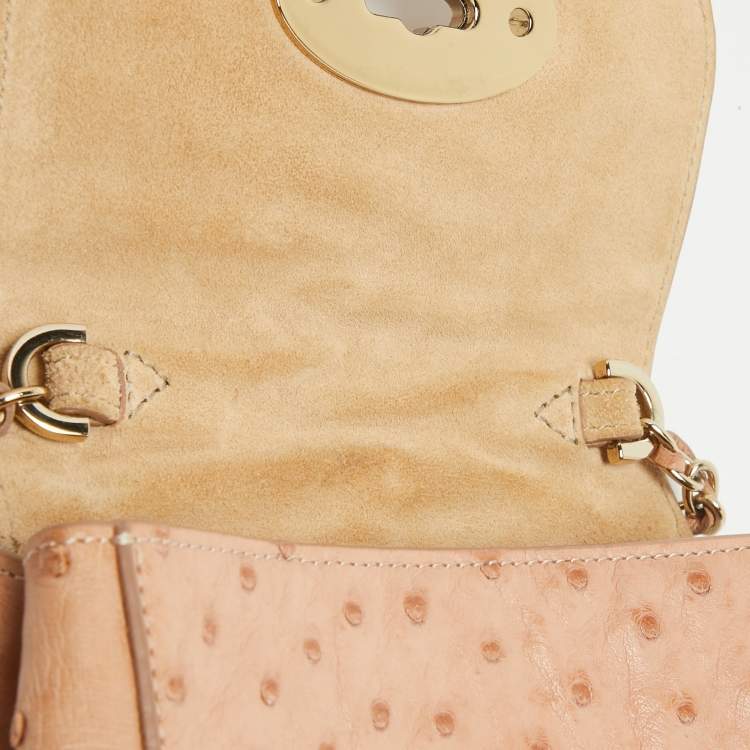 Pre Owned Mulberry Peach Ostrich Mini Lily Shoulder Bag