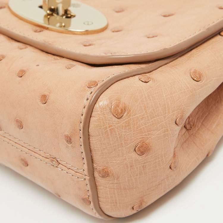 Pre Owned Mulberry Peach Ostrich Mini Lily Shoulder Bag