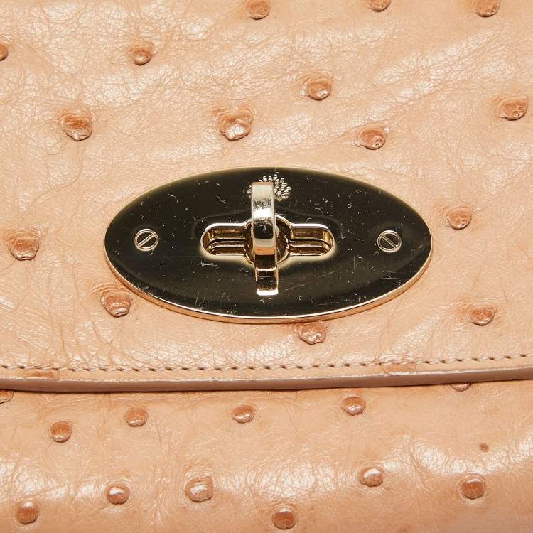 Pre Owned Mulberry Peach Ostrich Mini Lily Shoulder Bag