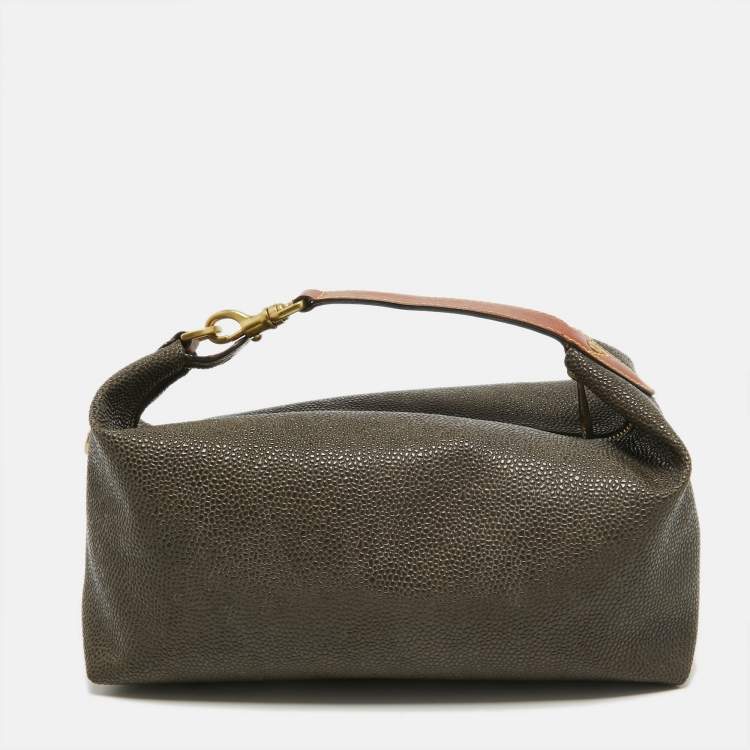 Pre Owned Mulberry Brown Textured Leather Zip Oversized Clutch