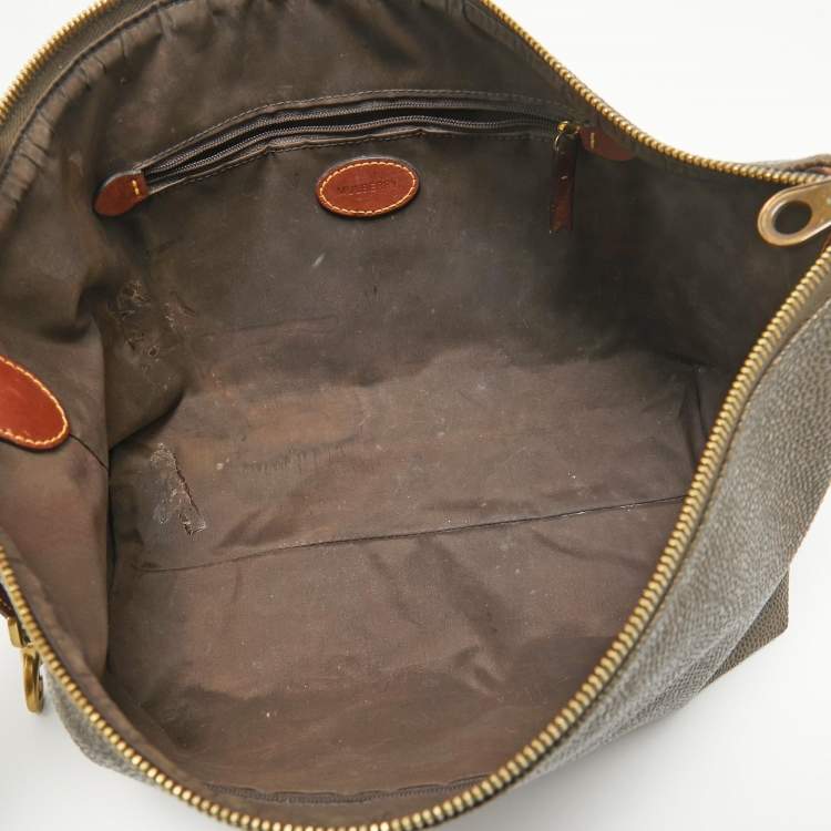 Pre Owned Mulberry Brown Textured Leather Zip Oversized Clutch