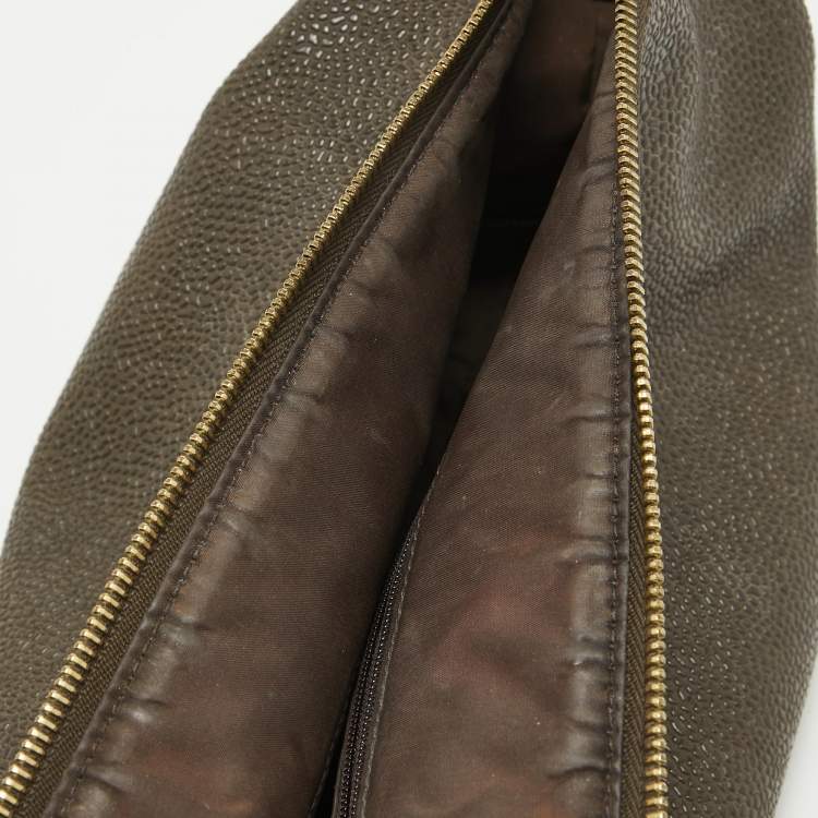 Pre Owned Mulberry Brown Textured Leather Zip Oversized Clutch