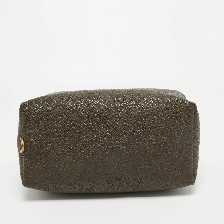 Pre Owned Mulberry Brown Textured Leather Zip Oversized Clutch