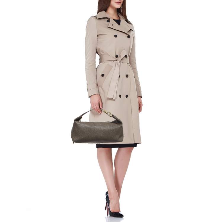 Pre Owned Mulberry Brown Textured Leather Zip Oversized Clutch