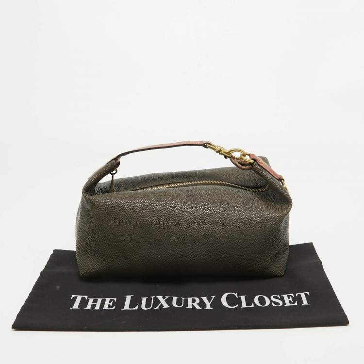 Pre Owned Mulberry Brown Textured Leather Zip Oversized Clutch