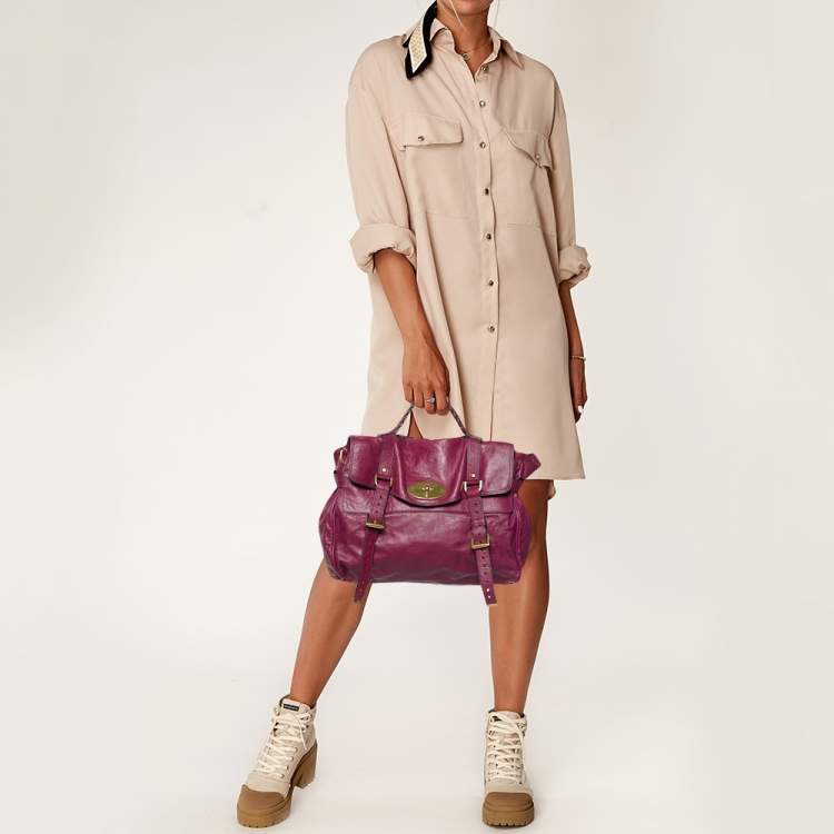 Pre Owned Mulberry Fuchsia Leather Oversized Alexa Satchel